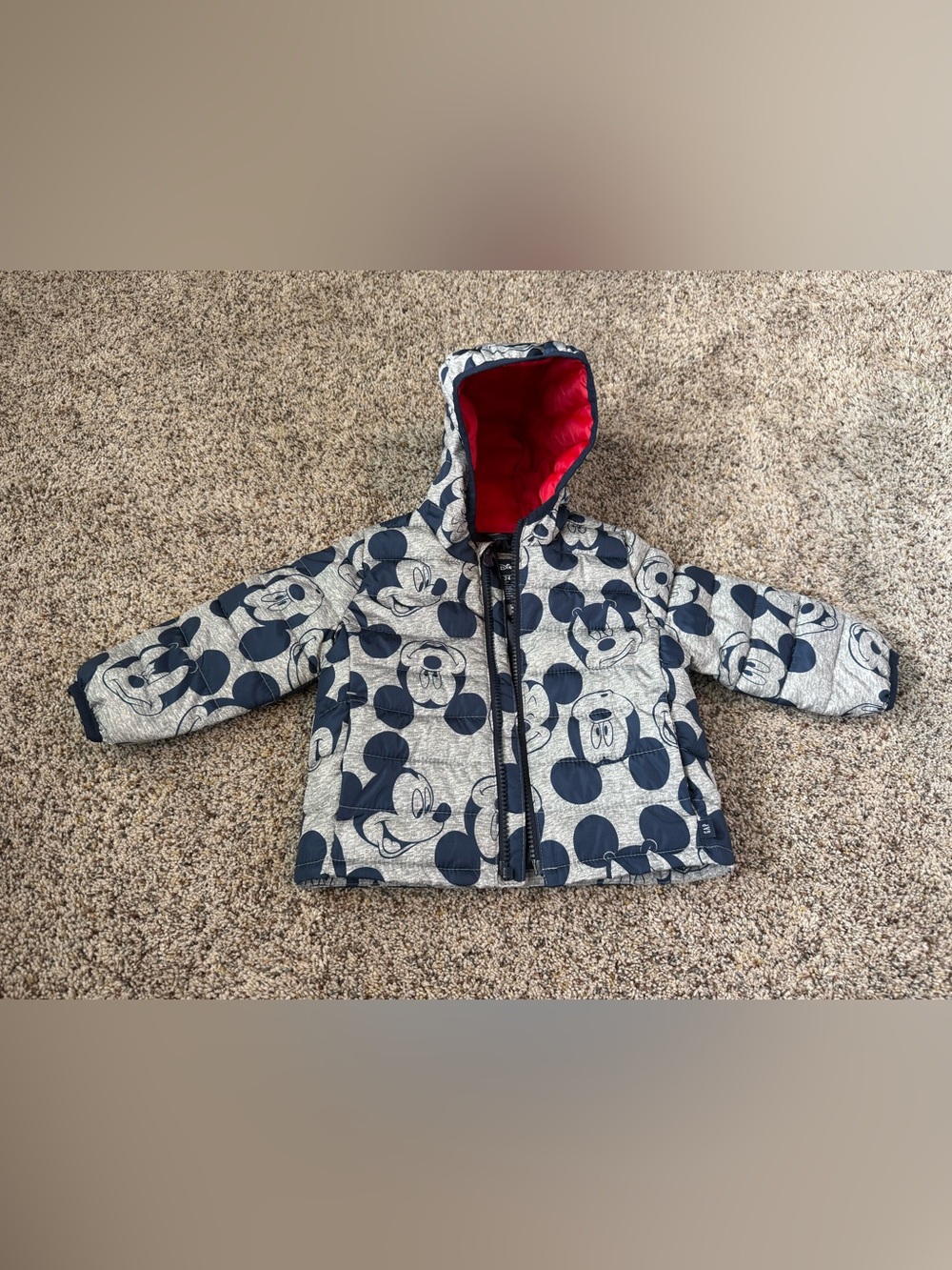 Baby Gap / Disney Mickey Mouse Lightweight Gray Puffer Jacket - Size 18/24 Month